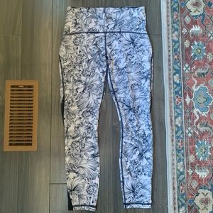 Cropped Lululemon Leggings, Black and White Floral - Size 8